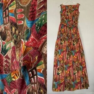 TIKI Print Hawaiian Tropical Muumuu Wiggle Dress S